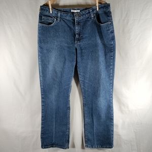 Lee Relax Fit Straight Leg Jeans Womens Sz 14P High Rise Stretch Dark Blue Wash